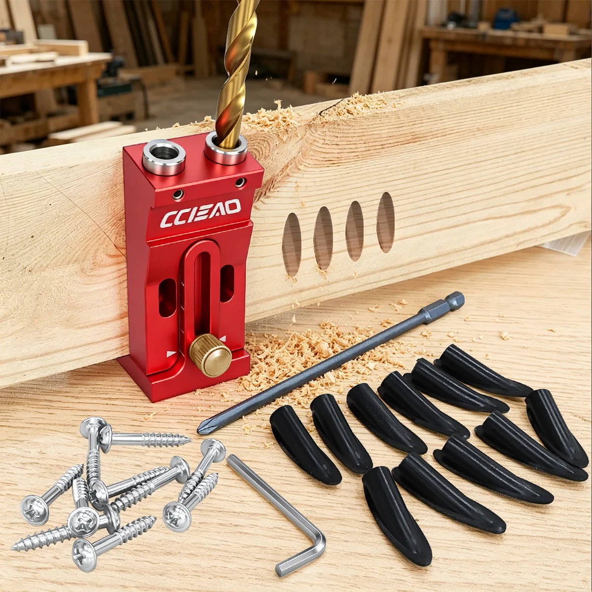 Kit de plantilla ajustable para agujeros ocultos, localizador de orificios oblicuos de aluminio para carpintería con broca de 9 mm para la fabricación de muebles y gabinetes