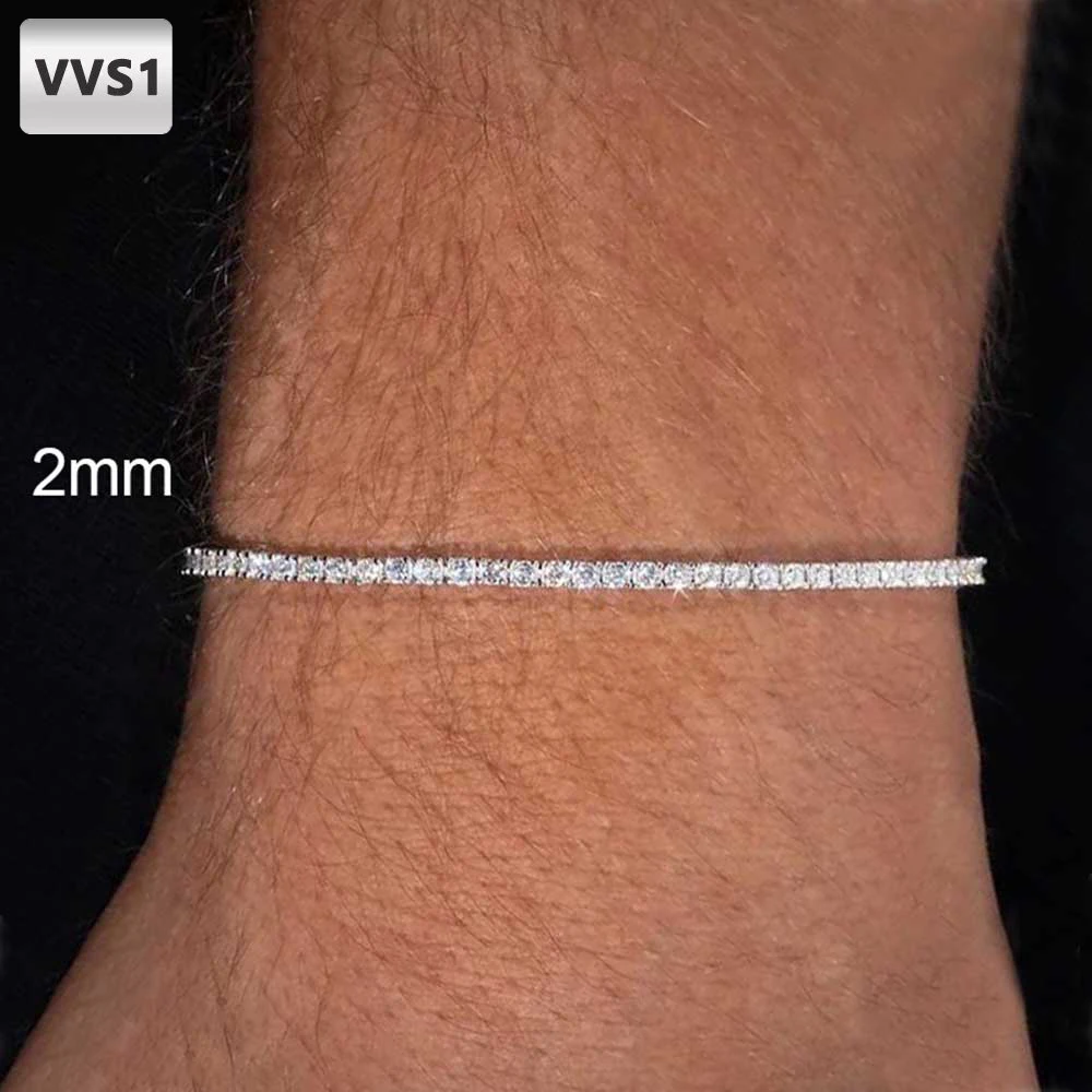 Pulsera de tenis Nuoya de moissanita de 2 mm, latón chapado en oro de 18k, diamante de laboratorio VVS con certificado GRA, para hombre y mujer, venta al por mayor