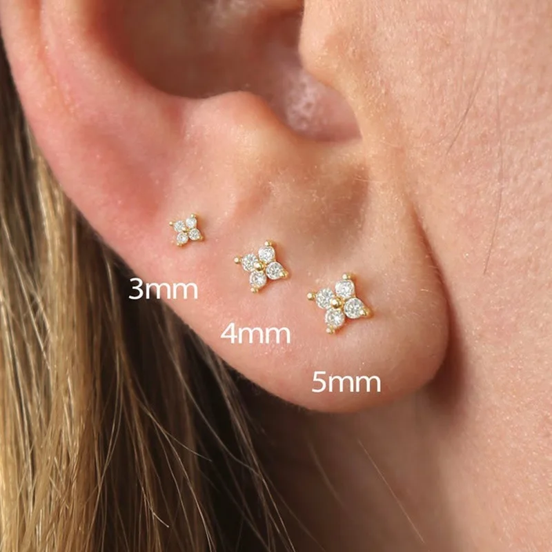 Pendientes pequeños de estrella Simple para mujer, de Plata de Ley 925 de 3/4/5MM, circonita 5A, joyería fina, accesorios minimalistas para el cuidado del orificio de la oreja