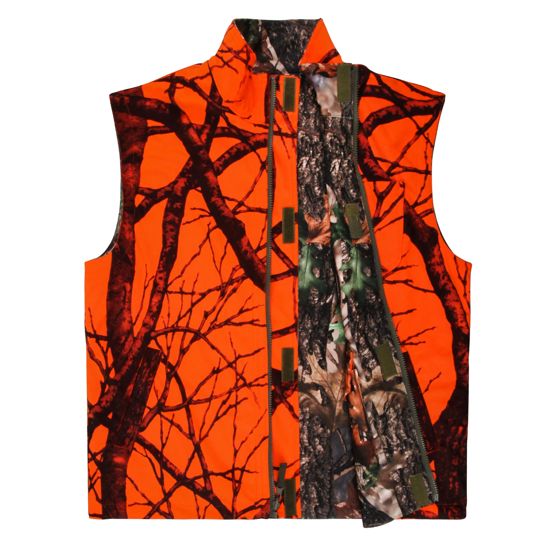 Chaleco de Caza GUGULUZA Naranja Camuflaje, Chaleco de Forro Polar, Chaleco de Seguridad sin Mangas de Doble Cara para Senderismo, Pesca y Caza al Aire Libre
