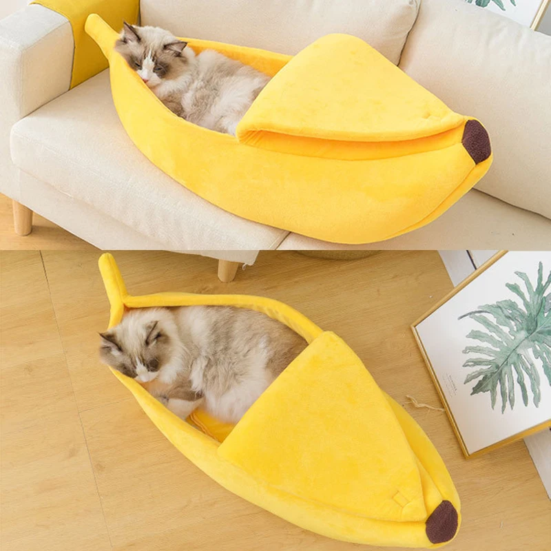 Cama de invierno para gatos y plátano, camas divertidas y acogedoras para gatos, cesta portátil duradera y cálida para mascotas, perrera, cojín para perros, suministros para gatos de invierno