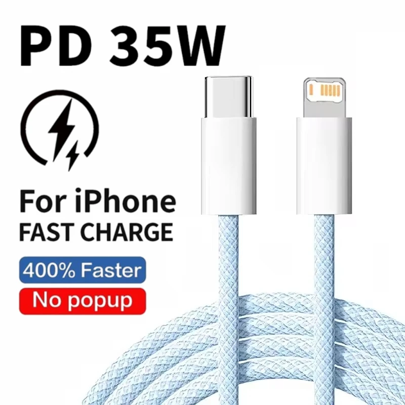 Cable PD de carga rápida trenzado de 35W para iPhone 13 14 Pro Max 11 12 mini X XR XS Max 7 8 Plus Cables de datos USB-C de carga rápida 1m 2m