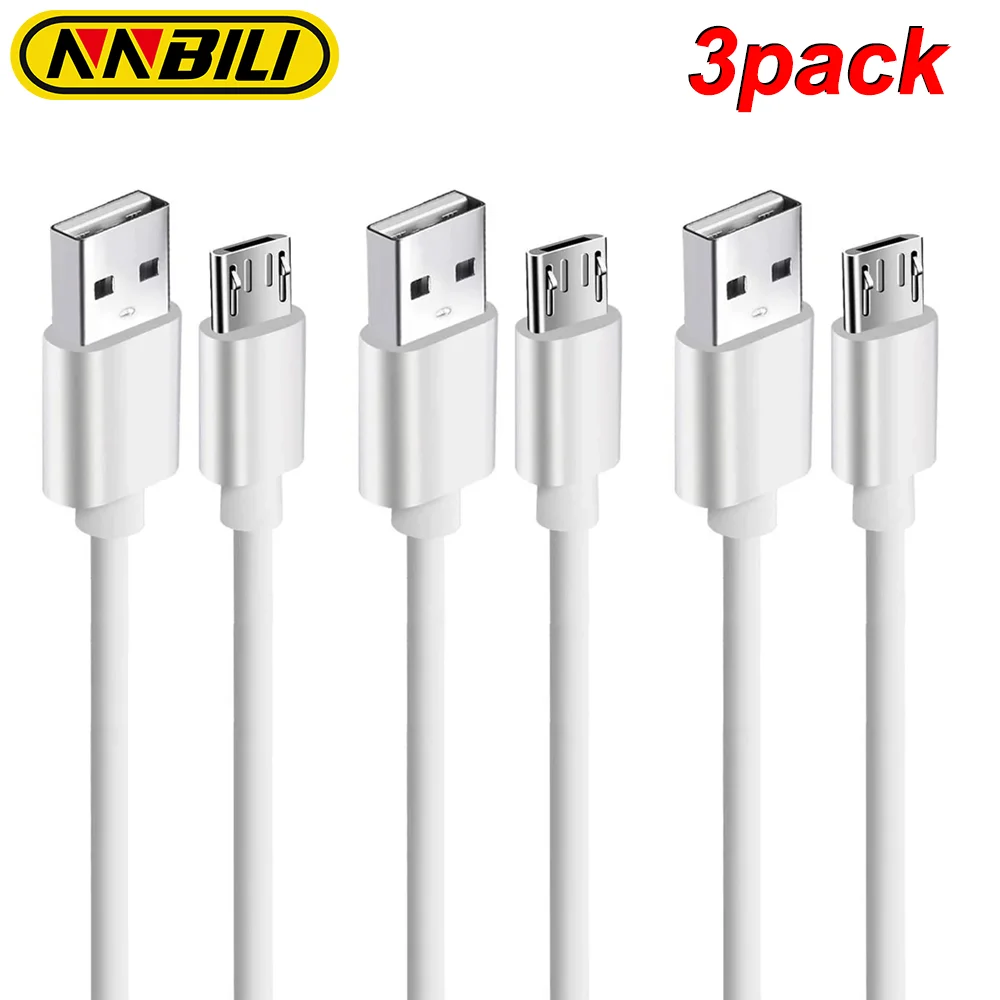 NNBILI Paquete de 3 cables Micro USB 2.4A Cable de carga rápida Cable Micro para teléfono móvil para Xiaomi Samsung Cables de carga para Android Cable de 1M