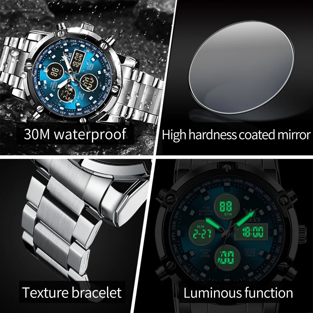 Relojes OLEVS para hombre, reloj electrónico multifuncional Original para hombre, reloj despertador luminoso resistente al agua, vestido de moda