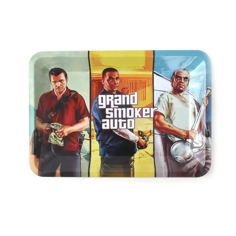 Bandeja de Metal para el hogar, contenedor de tabaco rodante, accesorios para fumar, bandejas de almacenamiento, varios patrones, 18x12,5 cm