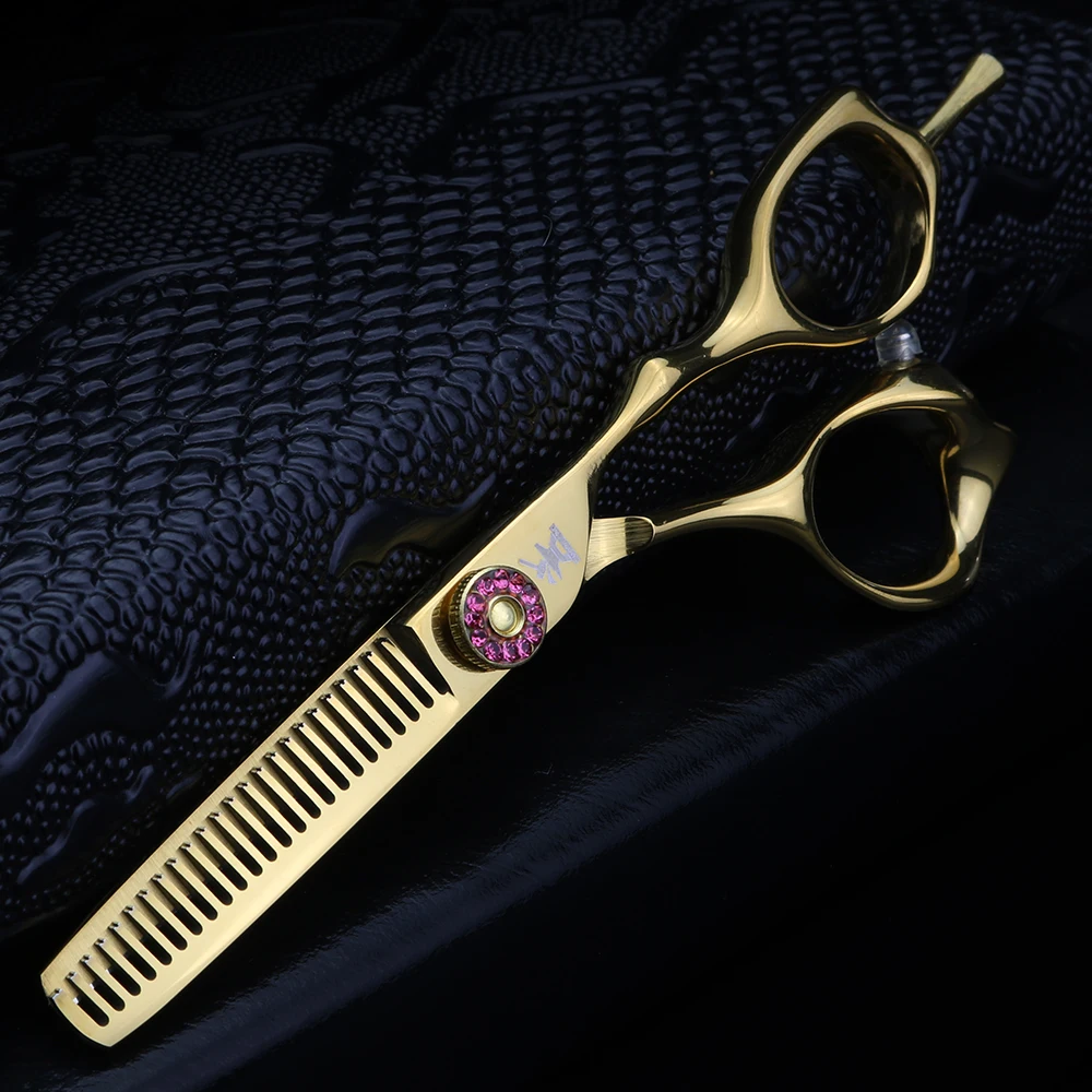 XUANFENG Tijeras de pelo doradas de 5 pulgadas Tijeras de corte de peluquero y tijeras de adelgazamiento