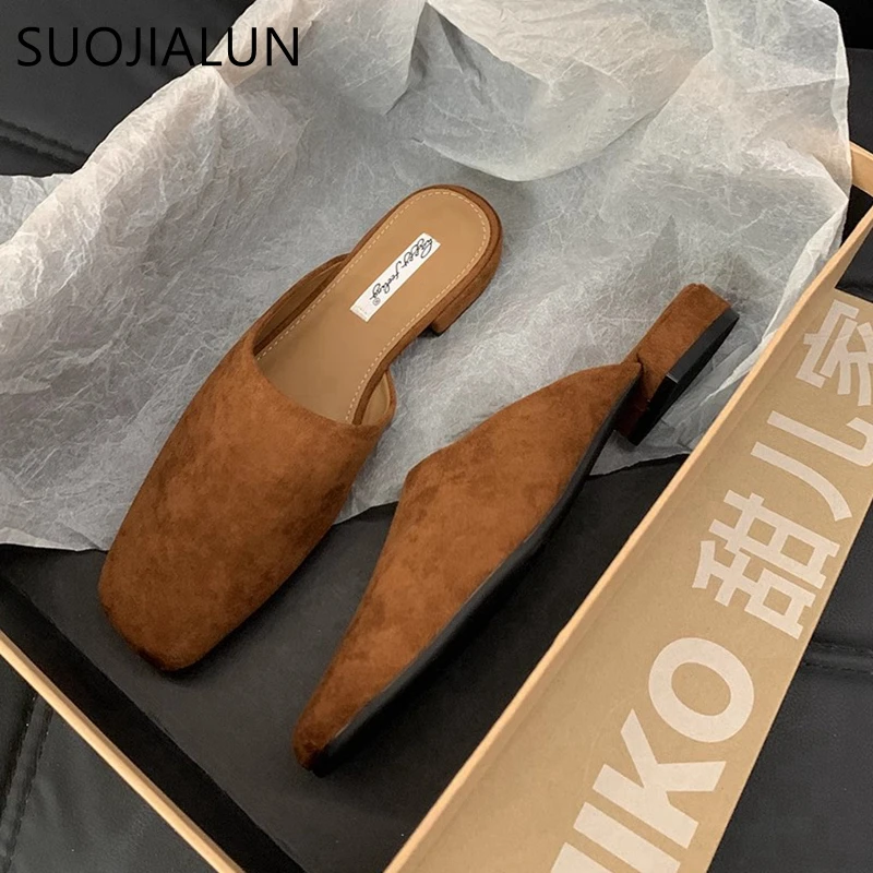 SUOJIALUN-zapatos planos de punta redonda para mujer, sandalias de vestir informales sin cordones, de tacón plano suave, para exteriores, Otoño, 2024