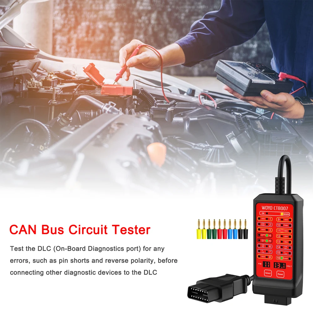 WOYO-probador de diagnóstico de vehículos a bordo, dispositivo de diagnóstico OBD de 16 Pines, detección de caja de ruptura, probador de circuito CAN Bus, 12V, 24V