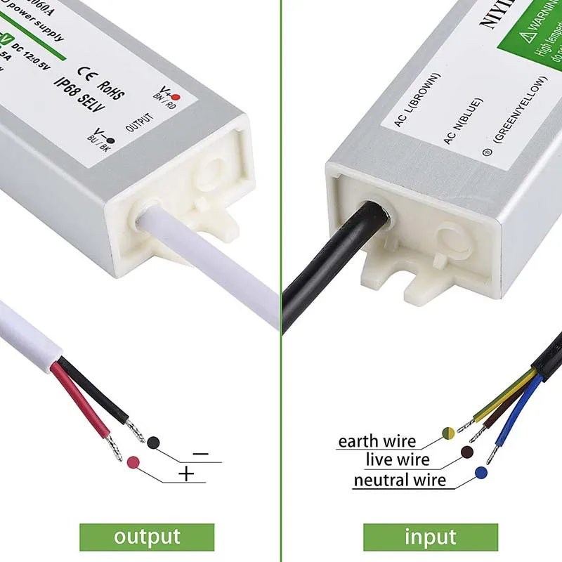 Fuente de alimentación conmutada impermeable DC 12V 24V IP67 ~ IP68 transformador de iluminación LED para exteriores 10W 20W 30W 50W 60W 80W 100W 200W 300W