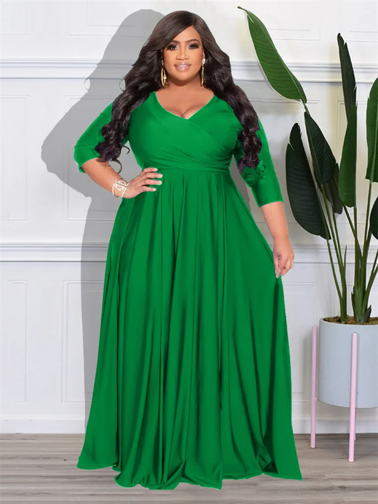 Wmstar-vestidos de fiesta de talla grande para mujer, ropa de otoño, cuello en V, vendaje, dobladillo grande, elegante vestido Maxi de fiesta, venta al por mayor, triangulación de envíos