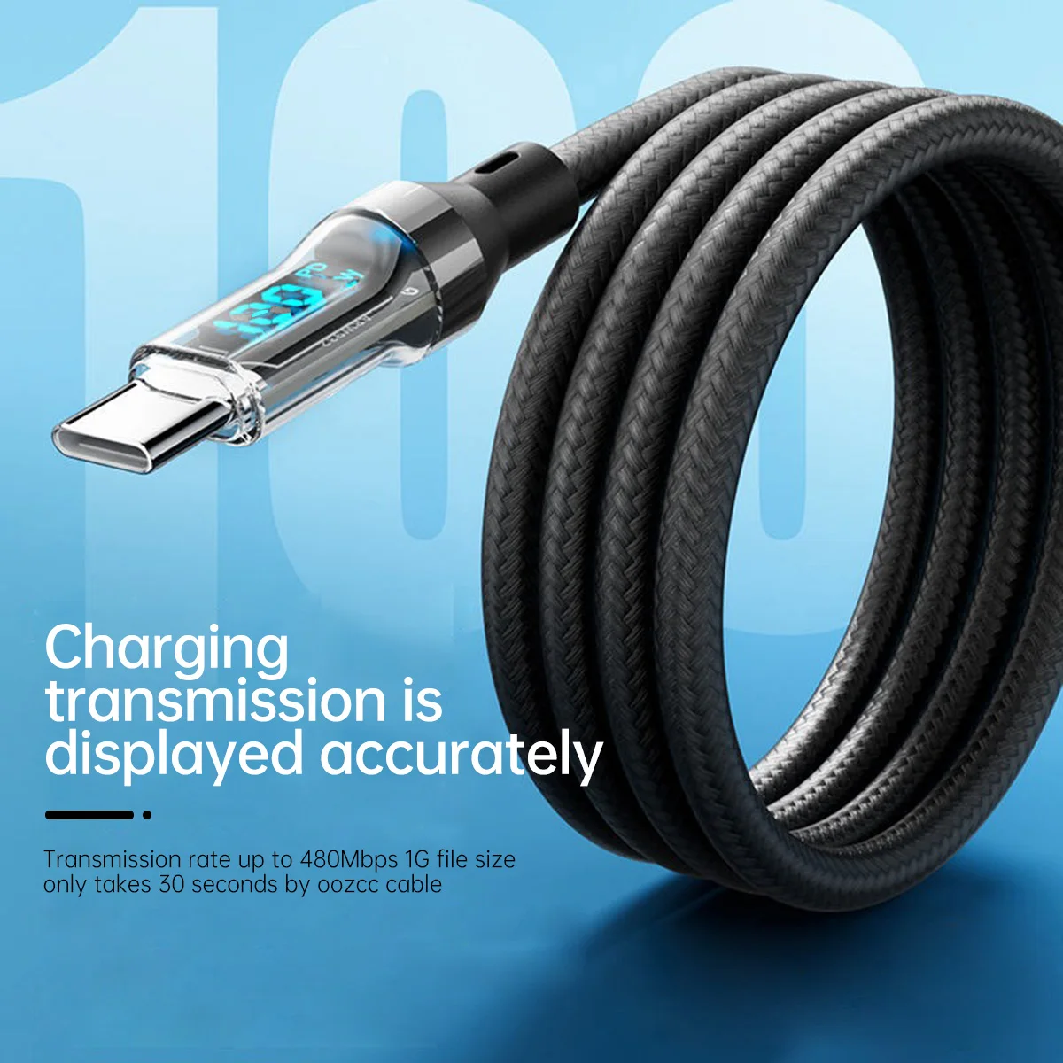 OOZCC Cable de pantalla LCD de vatios, transferencia de datos de cable USB tipo C de carga súper rápida máxima de 120 W, USB A a Lightning para IPhone14 Pro