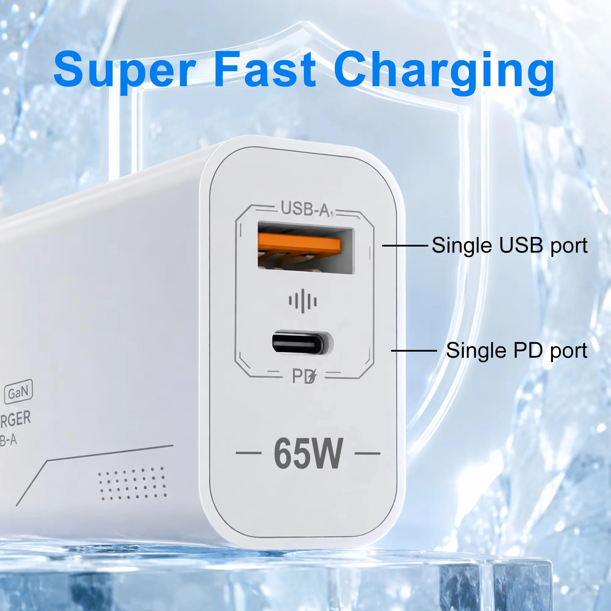 Cargador USB C GaN de 65W, cargador de teléfono de carga rápida de 2 puertos, adaptador de corriente para iPhone, Samsung, Xiaomi, tipo C, cargador de pared con enchufe europeo/estadounidense