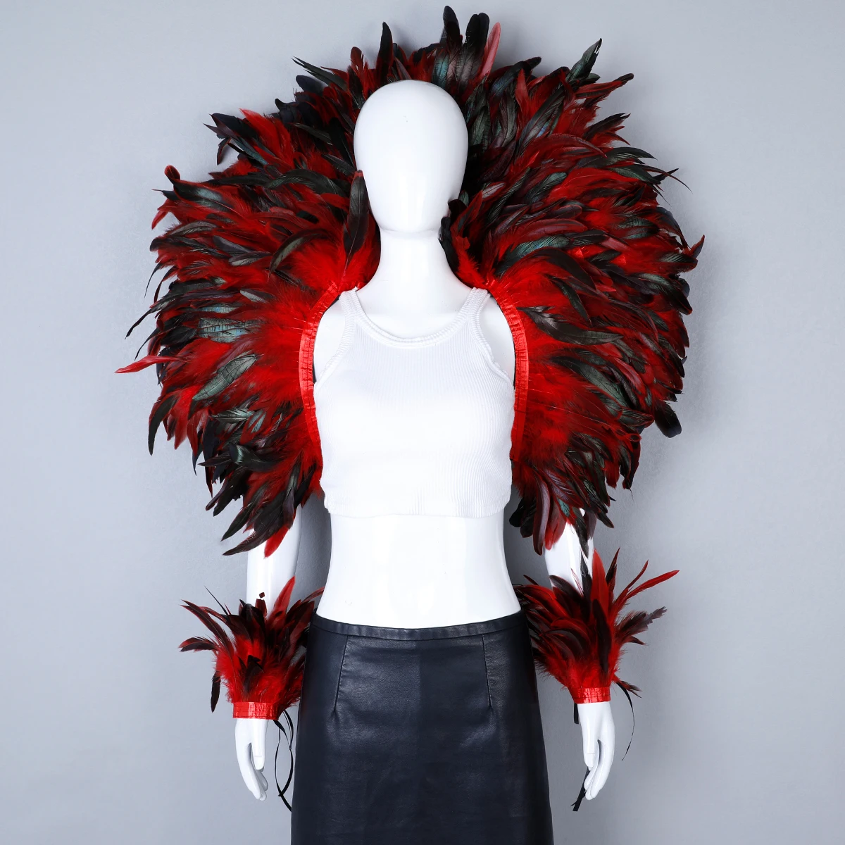 Conjunto elegante de chal de 2 piezas para mujer, estilo Punk de plumas para Cosplay, baile de máscaras de Halloween, fiesta, Carnaval, nuevo