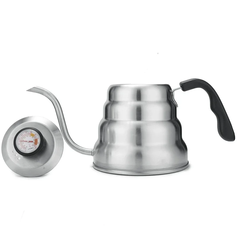 Tetera de café de acero inoxidable de 1L/1,2 L, tetera de goteo con termómetro para cafetería de oficina en casa