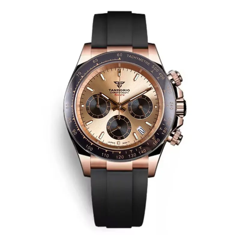 Reloj de lujo VK63 para hombre, cronómetro de negocios con movimiento de cuarzo, 39mm, acero/oro rosa, fecha, Esfera luminosa, cronógrafo completo