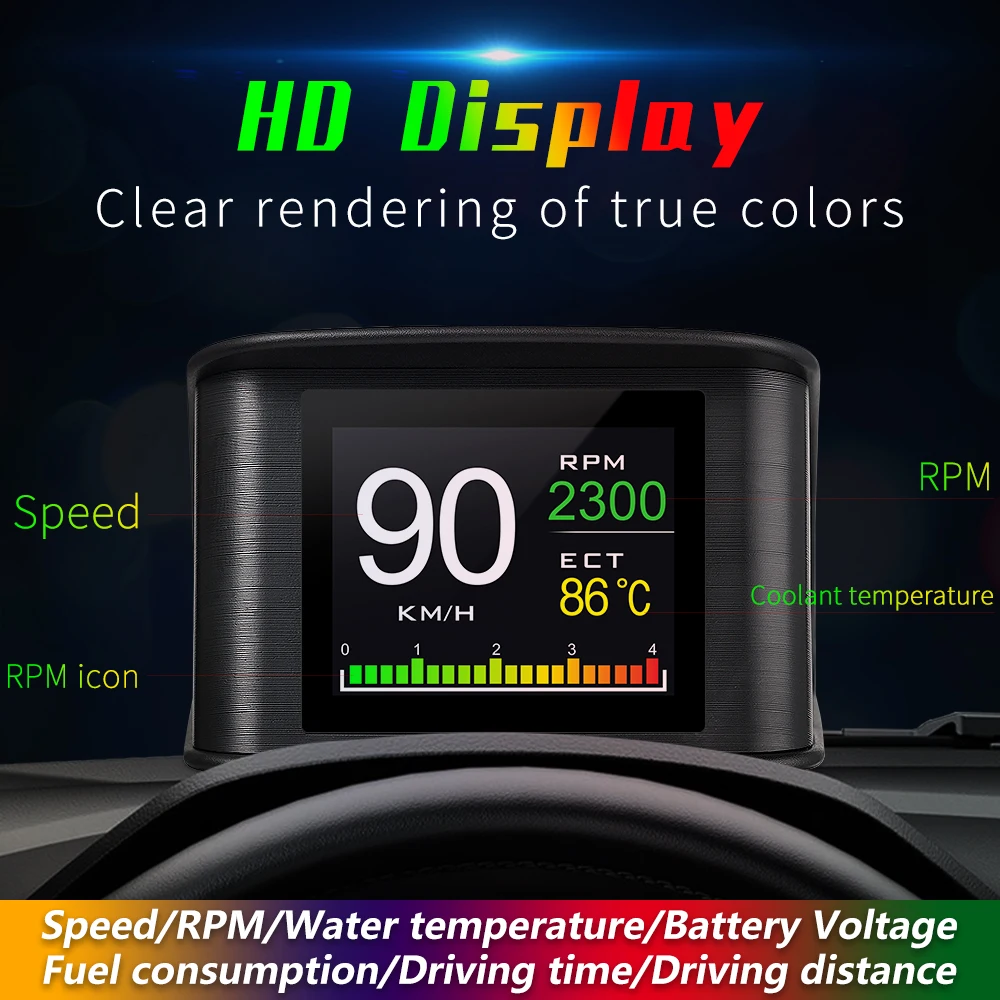 Pantalla frontal de coche P10 OBD2 HUD, velocímetro Digital TFT LCD, ordenador de bordo automático con consumo de combustible, temperatura del agua