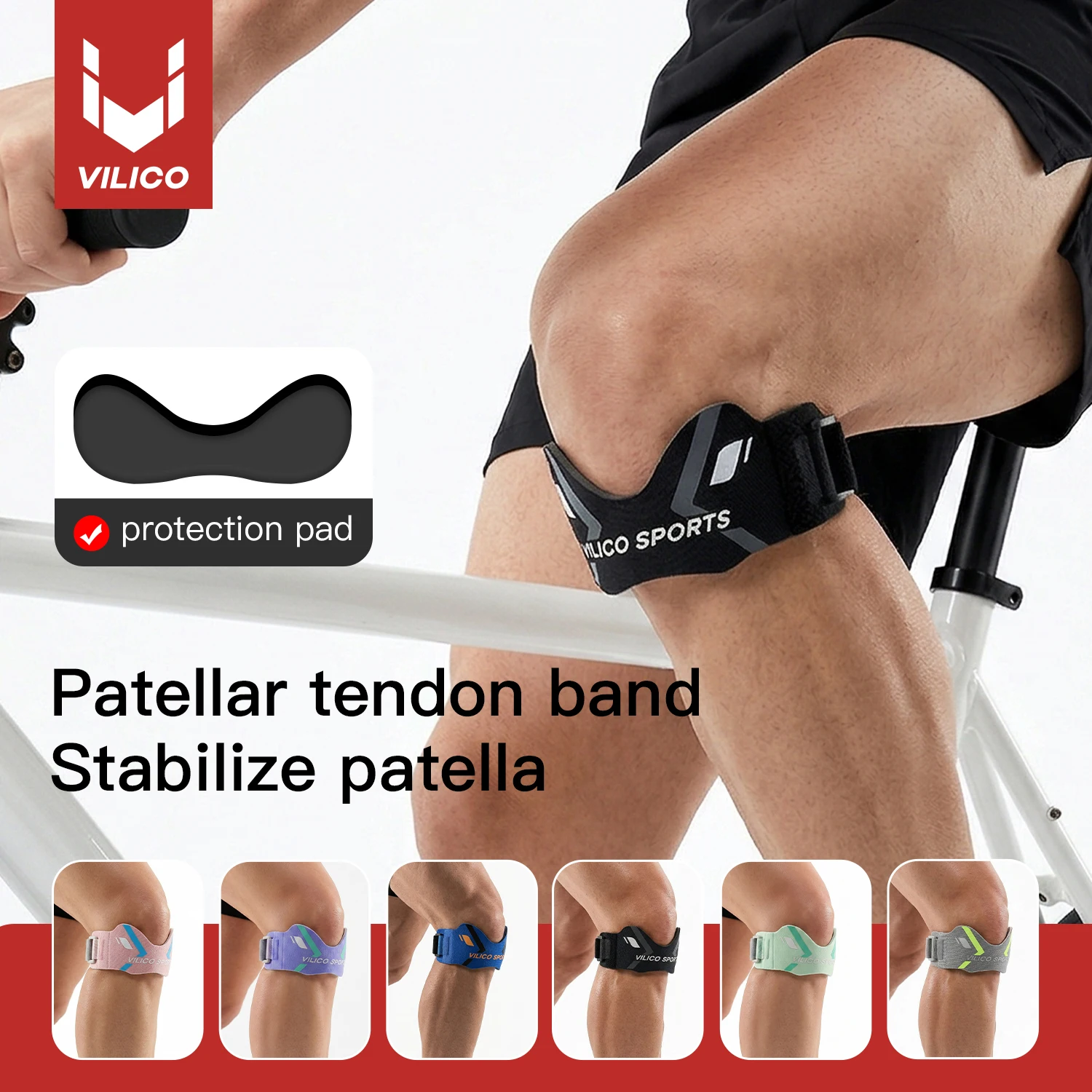 VILICO Correa de Soporte Ajustable para Tendón Rotuliano, Banda Estabilizadora de Rodilla para Deportes, Correr, Baloncesto, Gimnasio, Senderismo