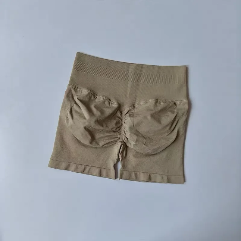 Pantalones cortos deportivos de realce de cadera color melocotón para mujer, cintura alta y ajuste de cintura, adelgazamiento, correr, secado rápido de cadera, pantalones ajustados de tres puntos