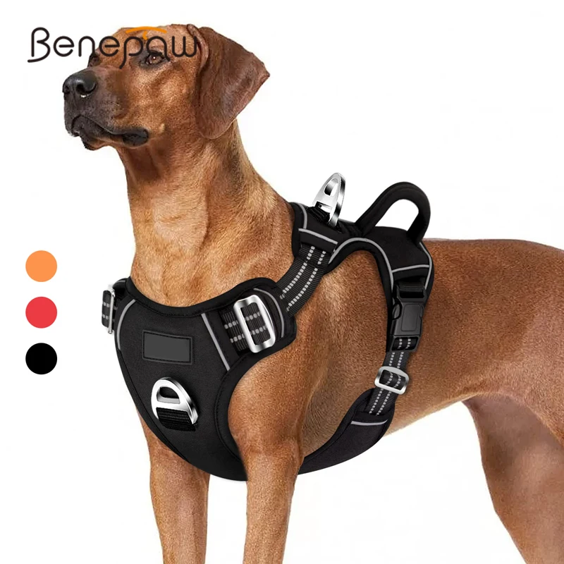 Benepaw-arnés para perro sin extracción, mango de fácil Control, arnés reflectante para mascotas, 2 Clips de correa, chaleco acolchado suave ajustable para perro