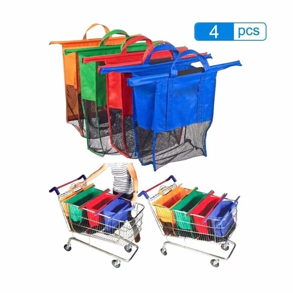 4 unids/set carrito plegable, bolsas de almacenamiento para compras de supermercado, bolso de tienda de comestibles ecológico reutilizable, bolso de mano no tejido