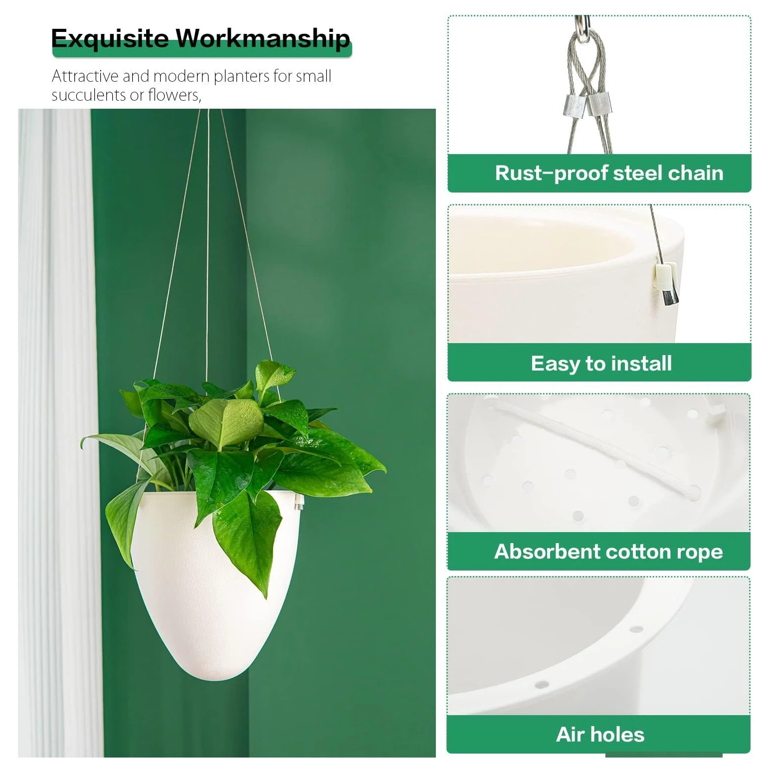 Nuevo Lavabo colgante en forma de huevo blanco, macetas para flores, maceta perezosa, alambre de acero y cuerda de algodón, lavabos colgantes, maceta para almacenamiento de agua
