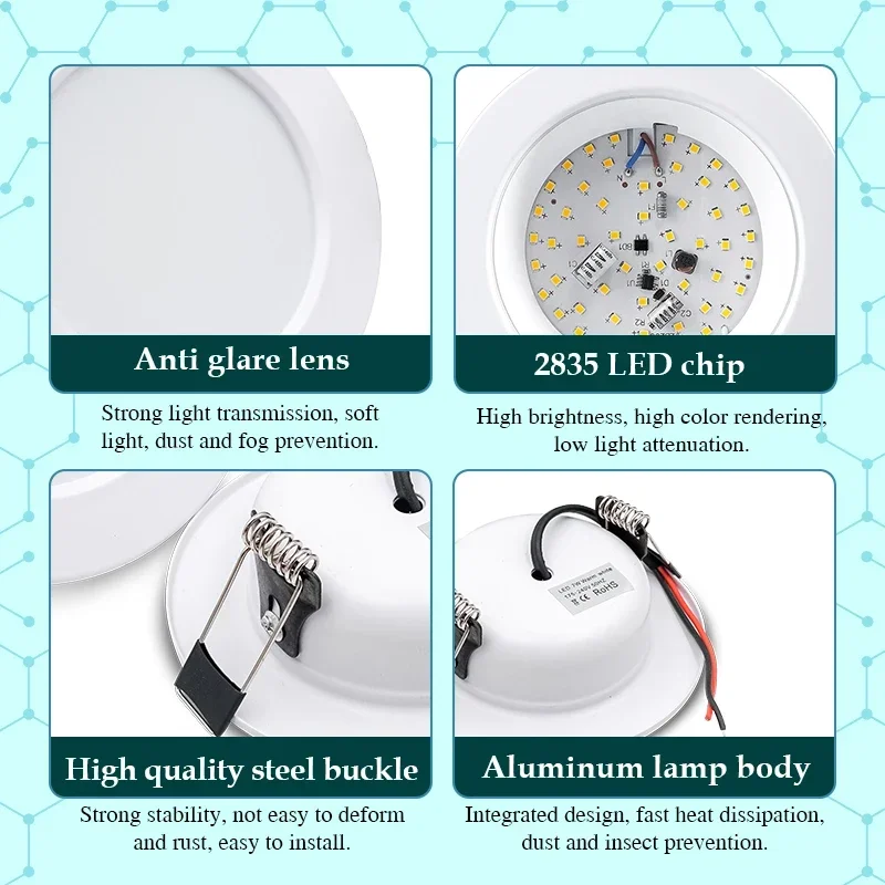 Lote de 10 Focos LED Empotrables, Cuerpo Blanco, 5W 9W 12W 15W 18W, Luz de Techo LED Redonda, DC 12V 24V AC 110V 220V, Iluminación LED Interior para Dormitorio