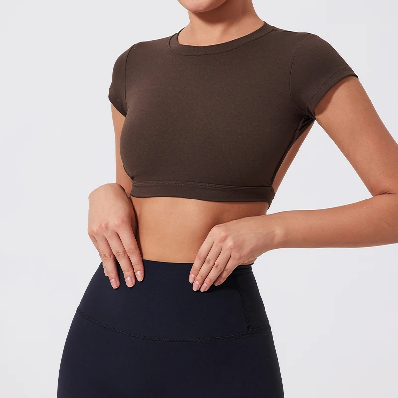 Hearuisavy Camisetas Deportivas de Verano, Tops de Entrenamiento, Ropa Deportiva de Secado Rápido, Ropa de Yoga, Tops Cortos Deportivos, Top de Gimnasio sin Espalda para Mujer