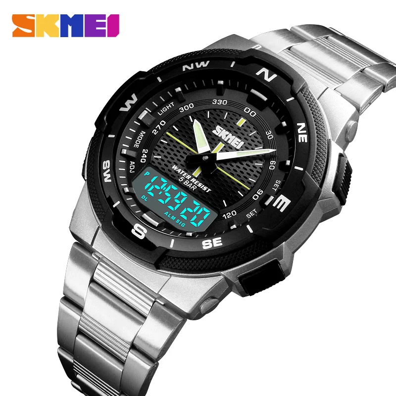 Reloj SKMEI 1370 de lujo de acero resistente al agua para negocios, reloj Masculino, reloj deportivo de cuarzo a la moda para hombre, relojes para hombre