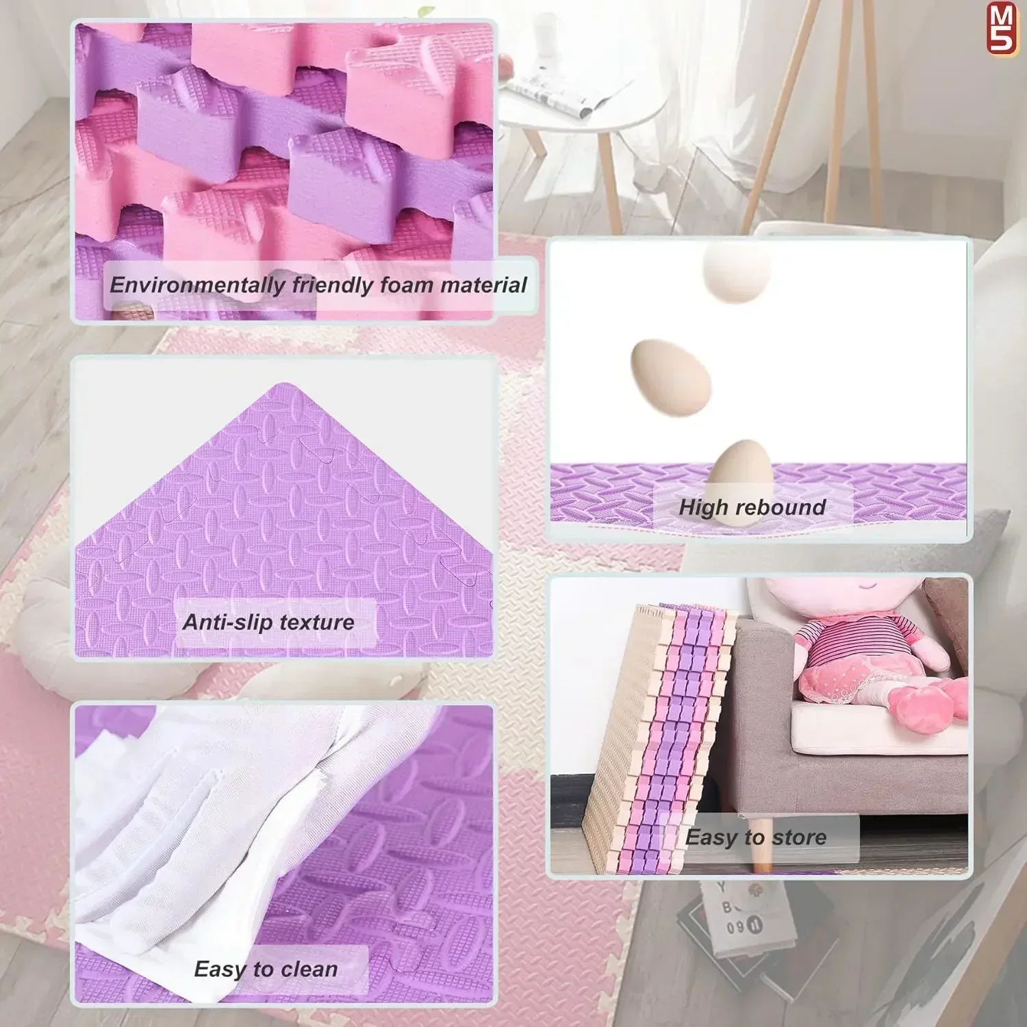 Alfombra de juego antideslizante para gatear para bebé, tapete de gimnasio con rompecabezas insonorizado para habitación de niños y alfombra de rompecabezas ecológica, 8 Uds./2,5 cm de grosor