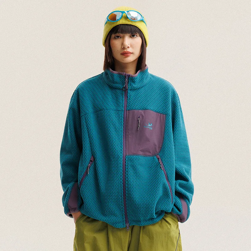Chaqueta de Forro Polar con Rayas Onduladas para Otoño e Invierno, para Hombre y Mujer, para Viajes al Aire Libre, Montañismo, Senderismo, Chaqueta Deportiva Transpirable y Cálida, Abrigo Unisex