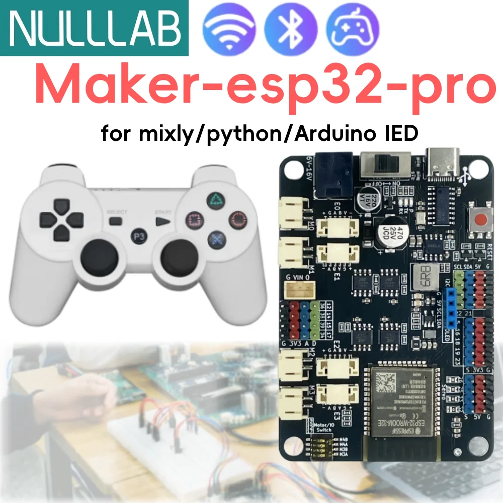 Controlador de Motor Maker-ESP32-pro 2.4GHz WiFi y Bluetooth ESP32-WROOM-32E 6-16V 3A de Alta Corriente USB-C (4 Encoders o 4 DC/4 Servo)
