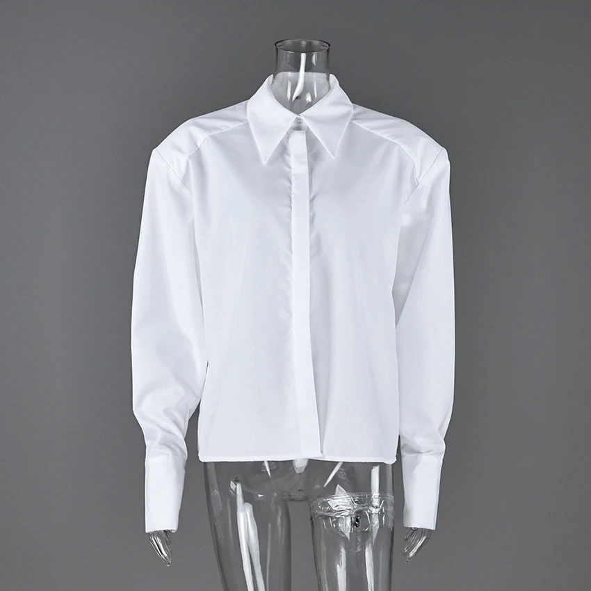 Camisa de Manga Abullonada para Mujer, Blusa Elegante de Otoño para Oficina, Estilo Chic Urbano con Cuello Camisero