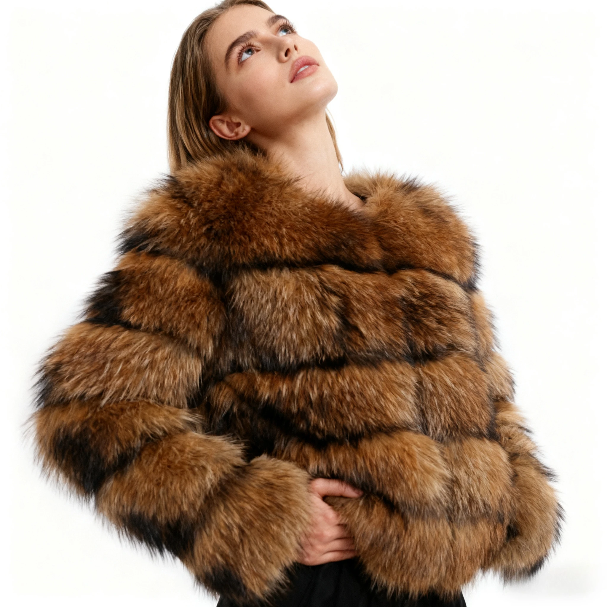 Chaqueta Punk de piel de mapache falsa para mujer, abrigos de piel sintética de zorro para otoño e invierno, chaquetas cortas, prendas de vestir exteriores peludas, abrigos gruesos y cálidos para trabajo
