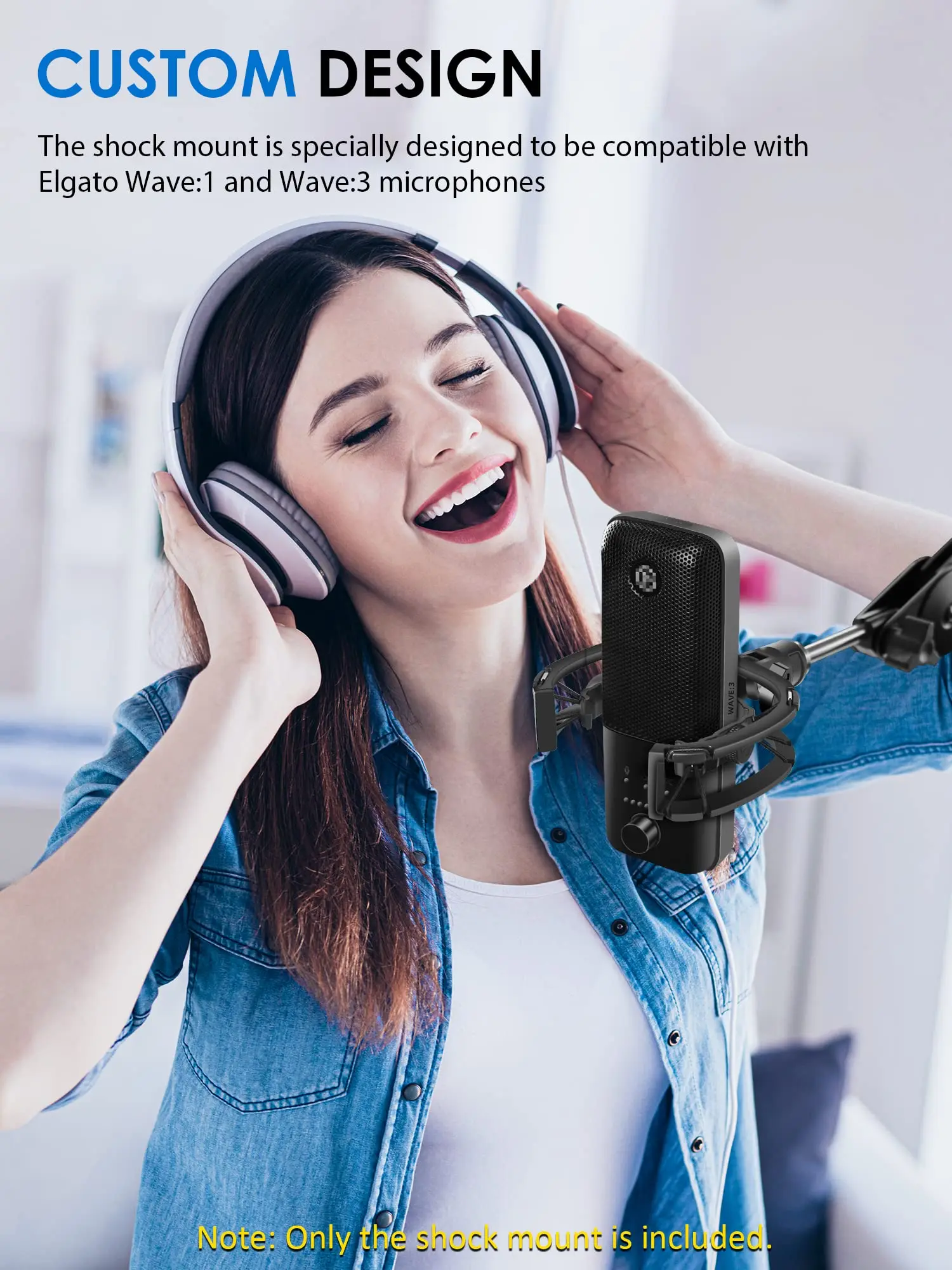 Soporte de choque Etour Wave, [Construído personalizado para micrófono Wave] Clip de soporte de montaje de choque de suspensión antivibración Compatible con Elgato