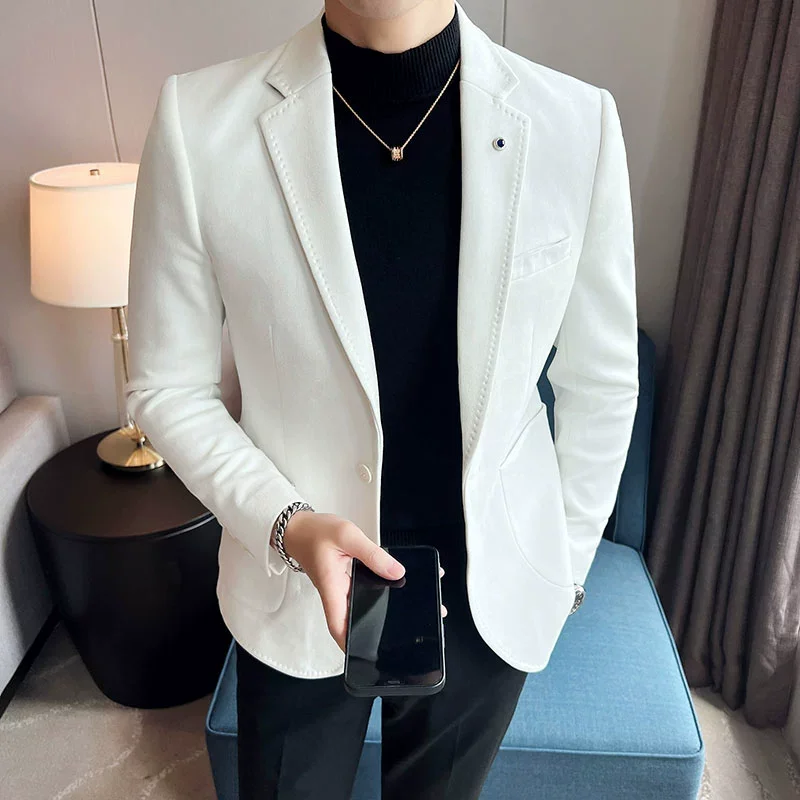 Nuevo abrigo de traje de moda para hombre, chaqueta de lujo elegante de terciopelo de piel de venado ajustada, abrigo informal de negocios para boda, traje de talla grande 4XL-S