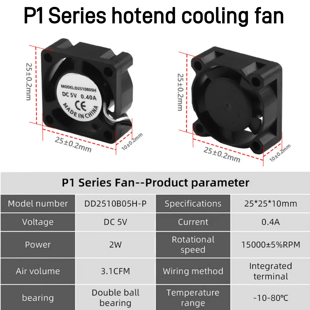 Ventilador 2510 para Bambu Lab X1/P1, Ventilador de Refrigeración con Cable, Ventilador de Enfriamiento Rápido para Impresora 3D Bambu X1C P1S P1P, Accesorios