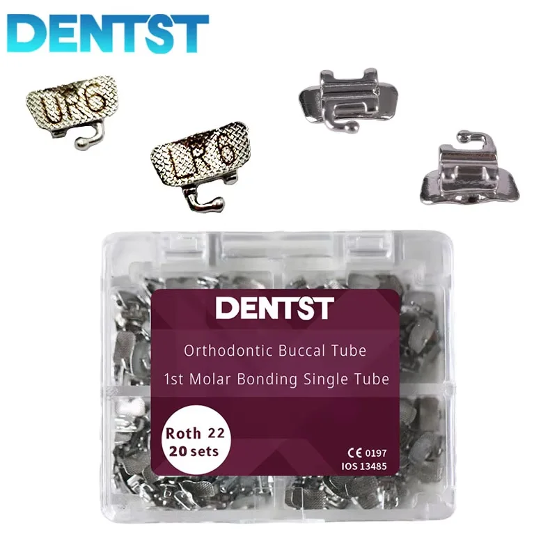 Roth tubo bucal de ortodoncia, 1er Molar Convertible, marca láser, tubos individuales, Base de malla, 20 juegos