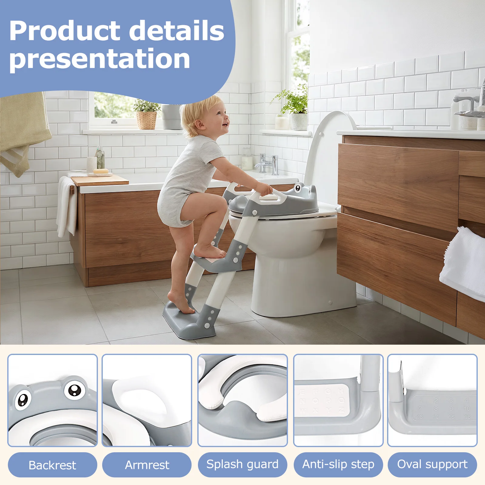 Taburete Plegable para Inodoro Infantil, Asiento de Entrenamiento Ajustable, Escalera Auxiliar para Niños, Herramienta Segura para el Entrenamiento para Ir al Baño