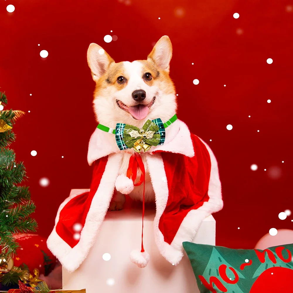 50/100 Uds. Pajarita para perro con campana, pajarita navideña para perro, Collar para lazos, accesorios navideños para el cuidado de perros, suministros para mascotas para perros