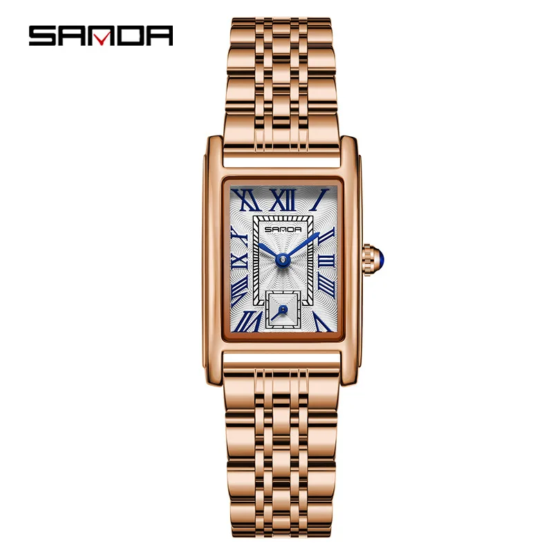 Sanda 1116 nueva moda 2023 diseño elegante esfera rectangular resistente al agua movimiento de cuarzo mujeres de negocios reloj de pulsera analógico