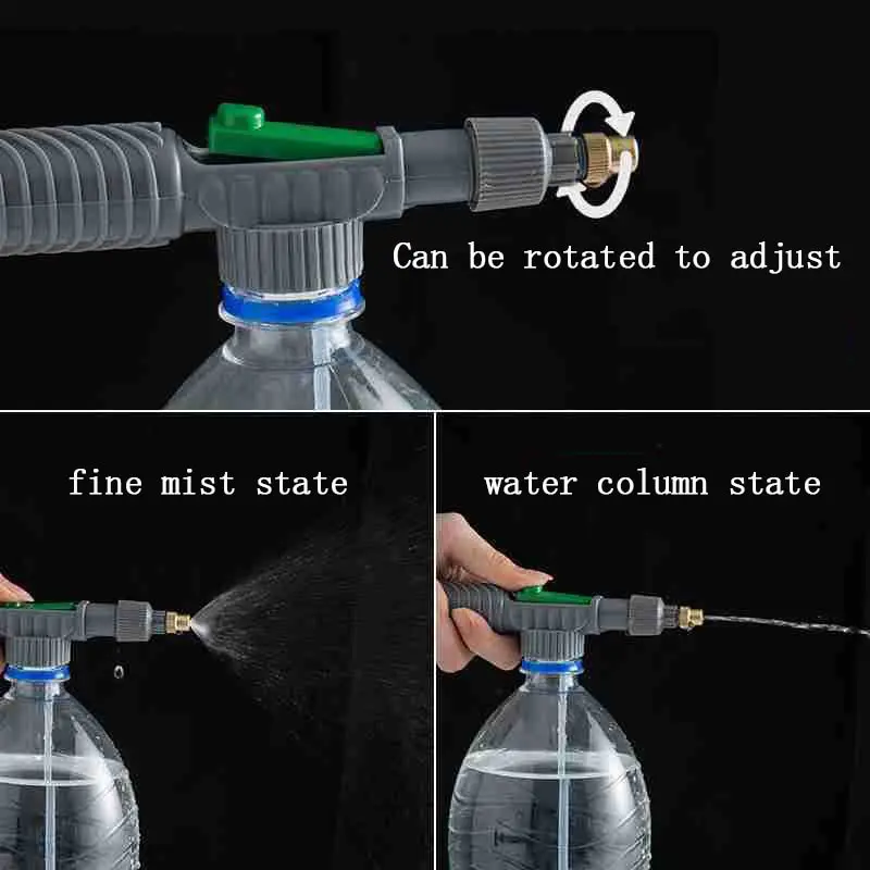 Rociador de riego para jardinería, botella de bebida, bote de riego, pequeño cabezal de pulverización ajustable de presión manual de alta presión