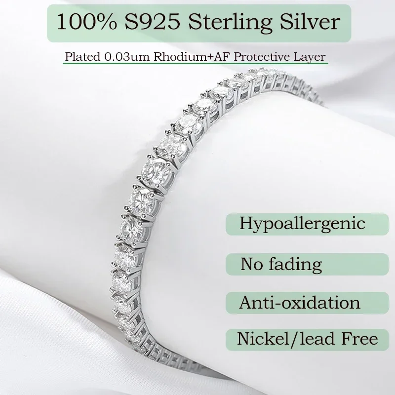 Smyoue-pulsera de tenis de moissanita auténtica de 2-6,5mm para mujer, regalo de Navidad, joyería de boda de 100% Plata de Ley 925 chapada en platino