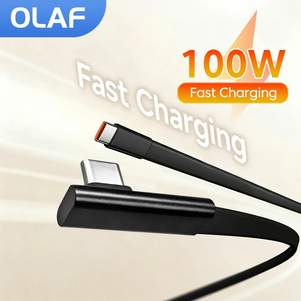 Cable USB-C a USB-C de 100W con Conector en Ángulo, Cable de Carga Rápida y Transferencia de Datos para iPhone 17, 16, 15, 14 y Samsung