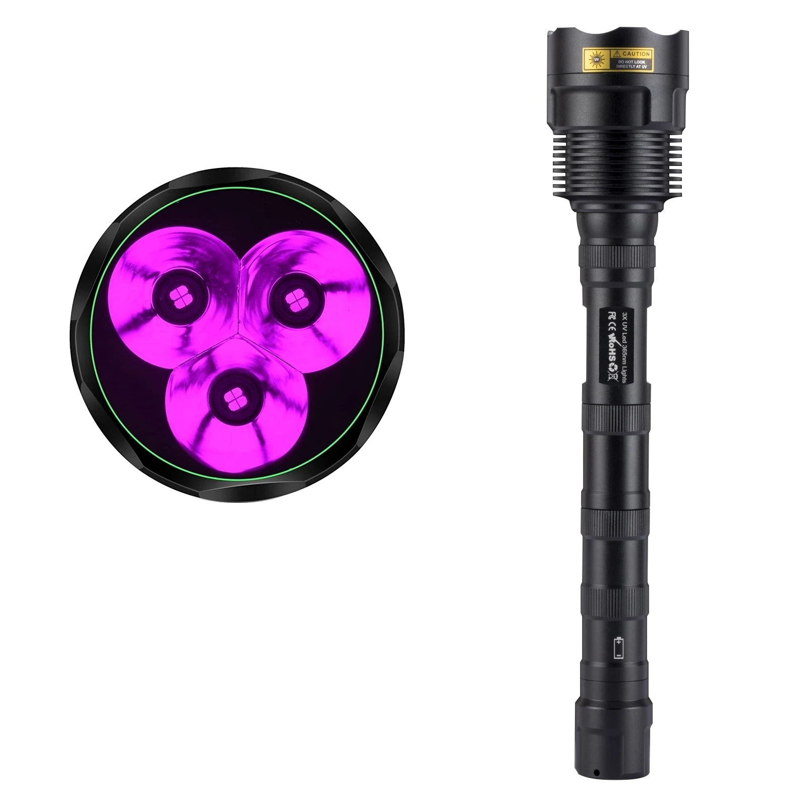 Linterna UV de 60W con 3x365nm LED, Luz Negra Potente de 395nm, Marcador Invisible Ultravioleta de Alta Potencia, Luz de Inspección para Gatos y Perros