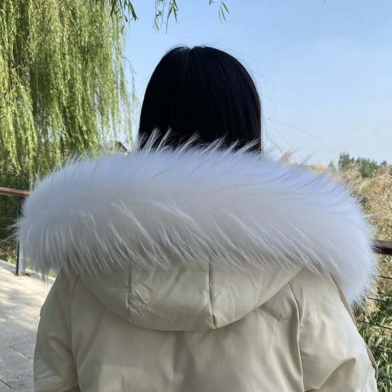 Bufanda de piel de mapache Natural para mujer, cuello de piel de zorro Real de lujo, capucha de piel cálida, embellecedor, decoración de piel peluda para chaquetas de abrigo, Invierno