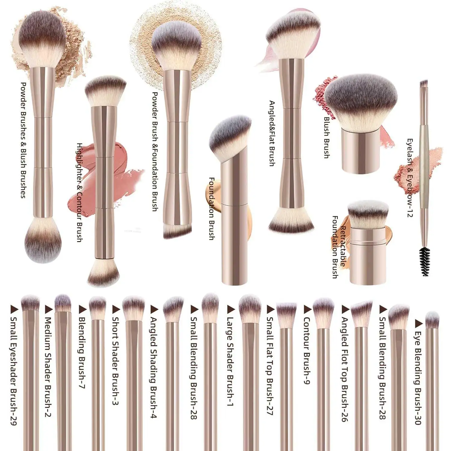 Juego de 20 Brochas de Maquillaje Profesionales de Doble Punta para Base, Corrector, Rubor, Sombras de Ojos, para Mezclar Líquidos, Cremas y Polvos