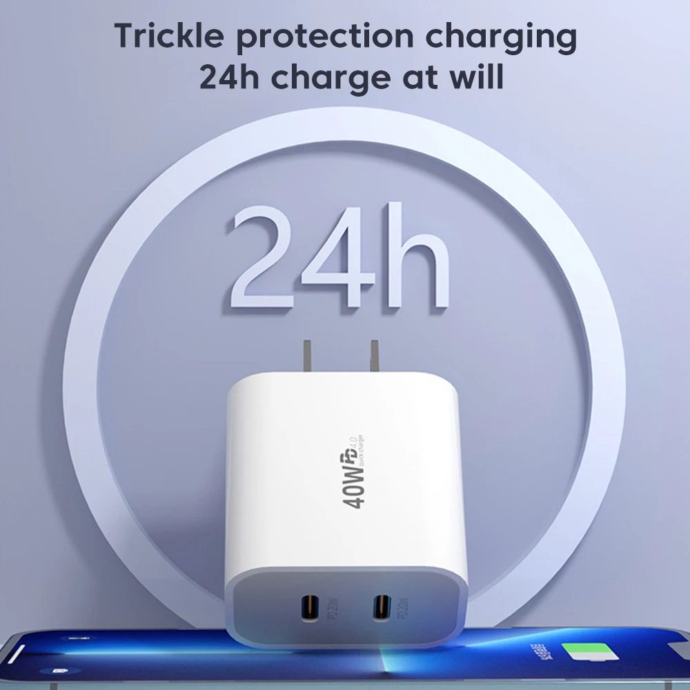 Olaf 40W USB C cargador de carga rápida QC 3,0 cargador Dual PD tipo C adaptador de cargador rápido para iPhone Xiaomi Samsung Huawei teléfono