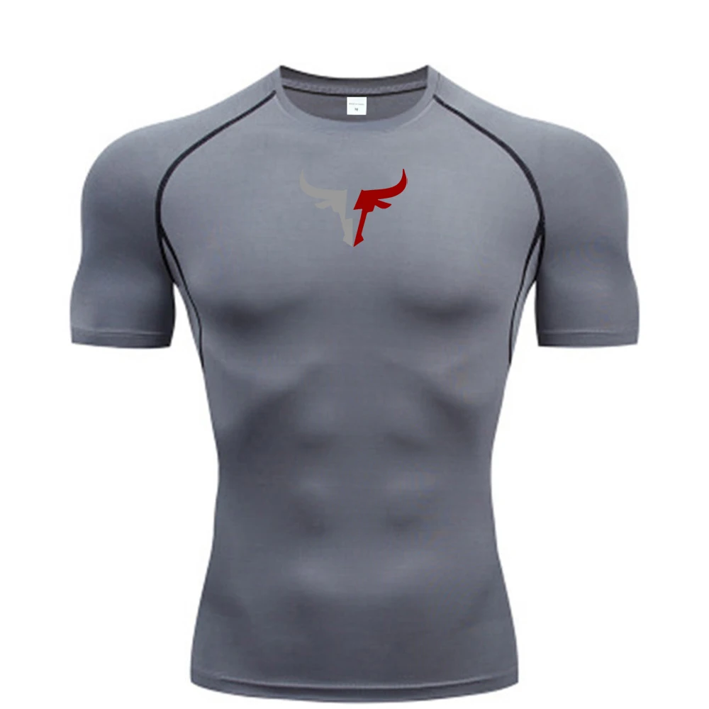 Camiseta de compresión con diseño de cabeza de toro para hombre, ropa deportiva de verano, camiseta para correr, top deportivo elástico de secado rápido, sudadera de gimnasio