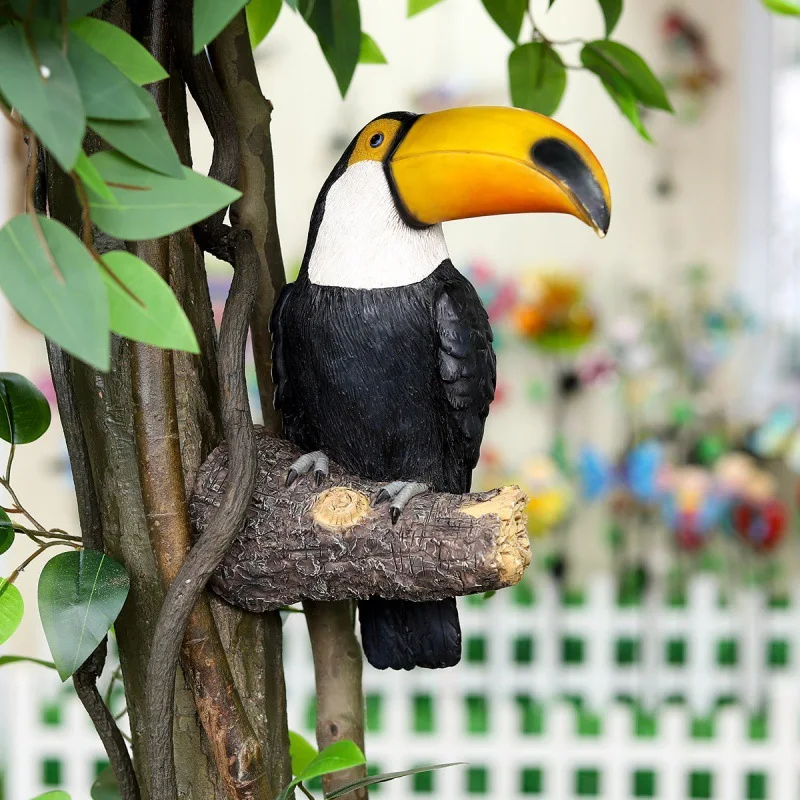 Estatuilla de pájaro Tucán, decoración de árbol, adornos colgantes de resina, estatua de jardín, simulación creativa, decoración de pared de patio de animales