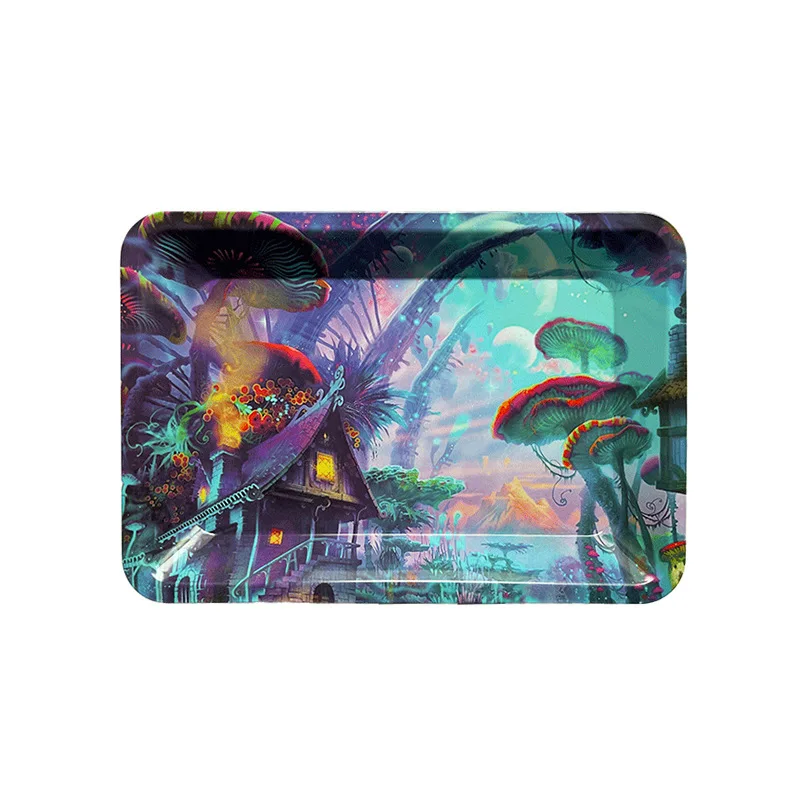 Bandeja de Metal para el hogar, contenedor de tabaco rodante, accesorios para fumar, bandejas de almacenamiento, varios patrones, 18x12,5 cm